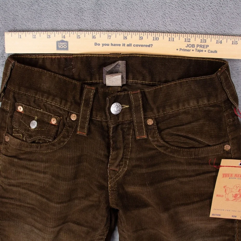 NWT‎ True Religion Ricky Straight Mens 28x34 Brown Corduroy Pants Flap Pockets